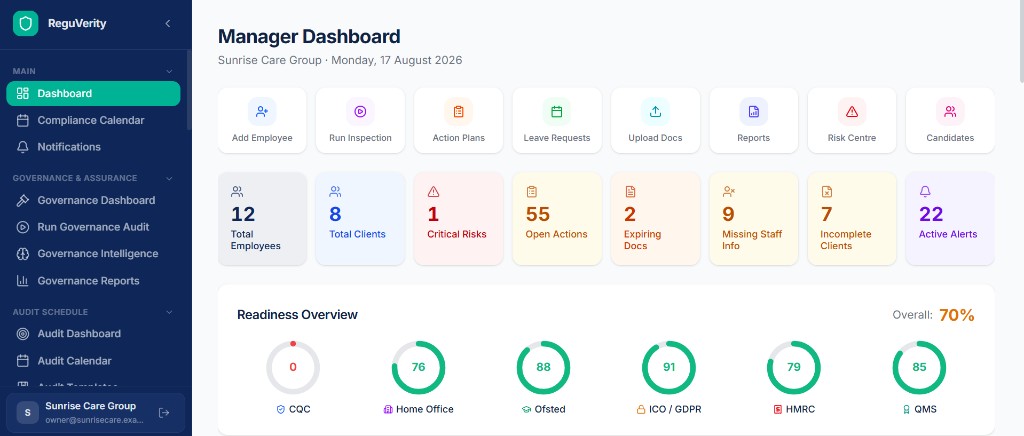 ReguVerity manager dashboard